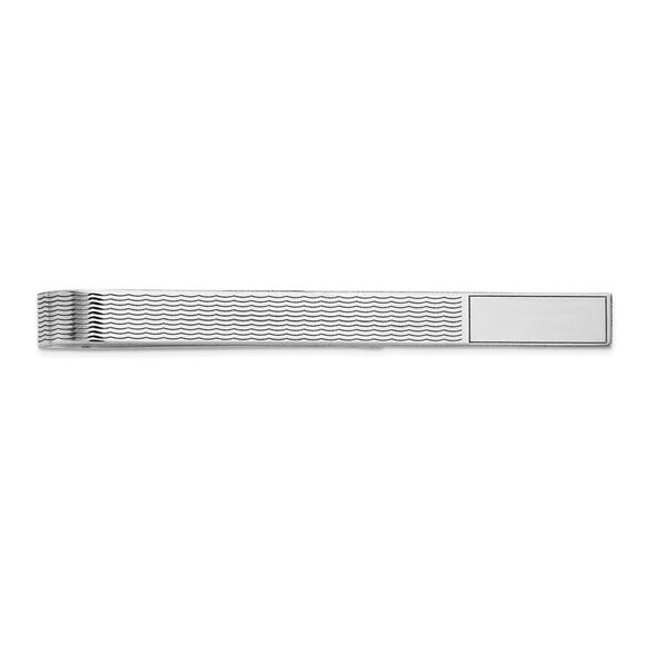 14K White Gold Engravable Wave Grooved Tie Bar 4.5 x 50mm